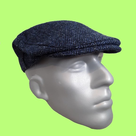 Hartside HS14 Scottish Highland Harris Tweed® Flat Cap Blue-Black - CHOOSE SIZE - Picture 1 of 11